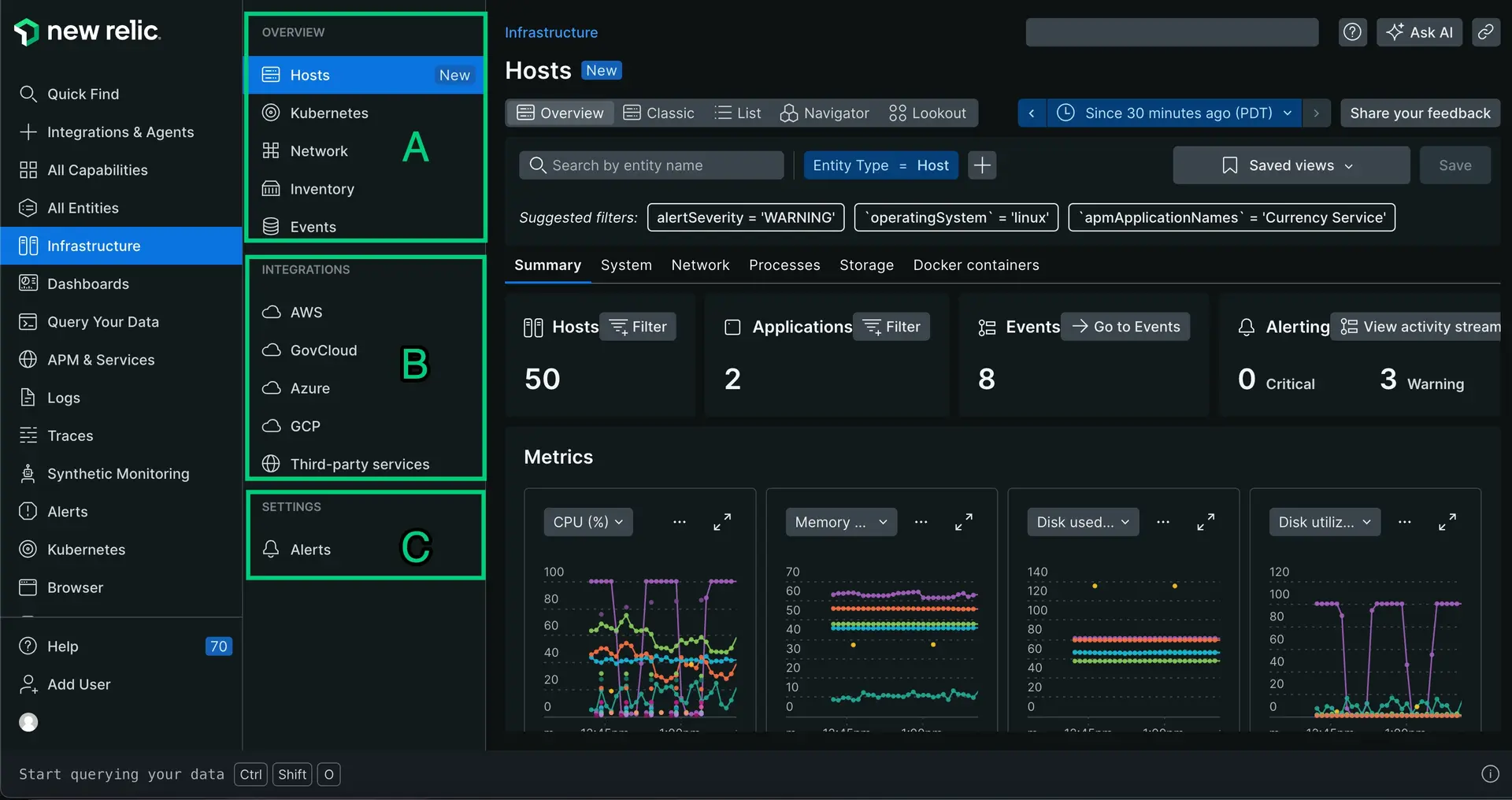 Main infrastructure UI page