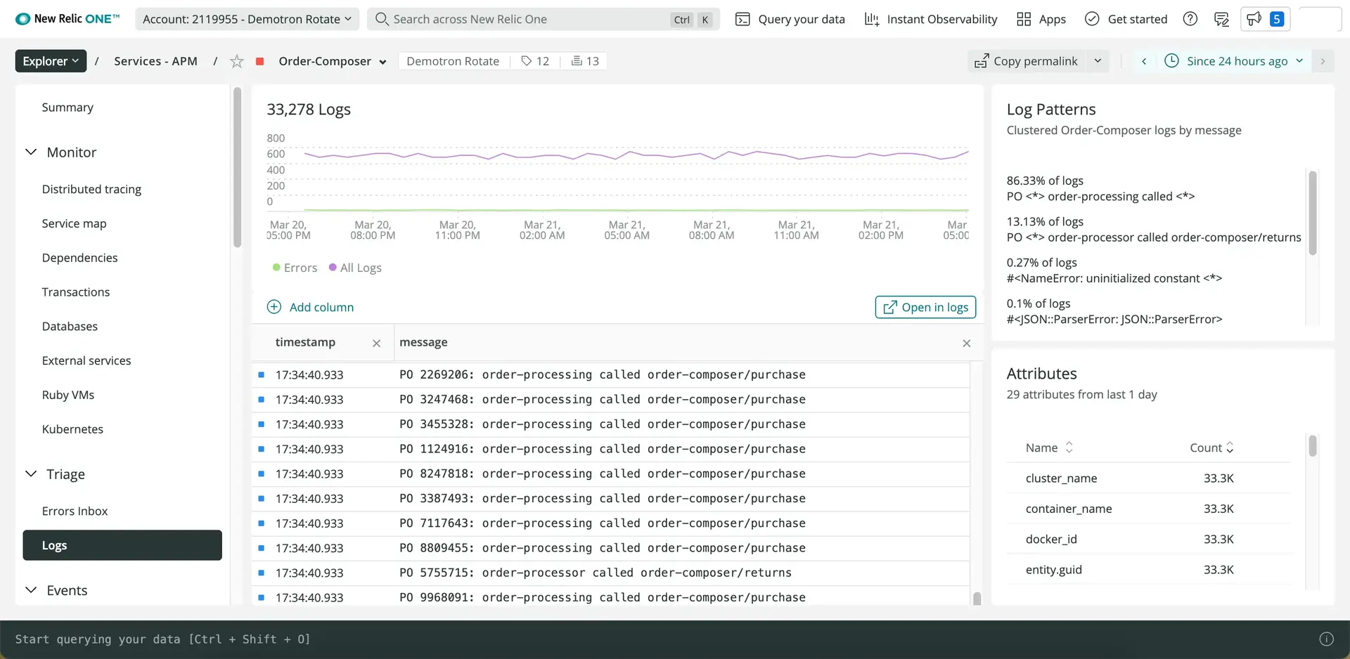 Detailed log info in APM