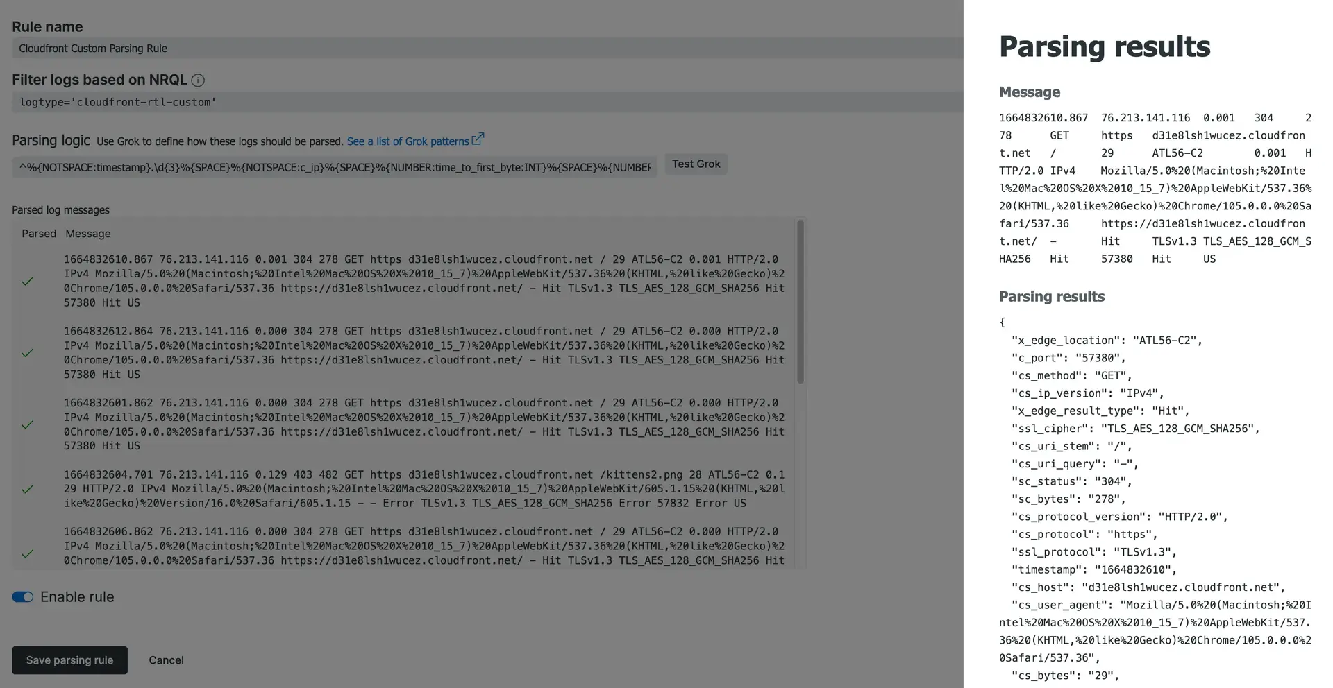 Creating a CloudFront custom parsing rule