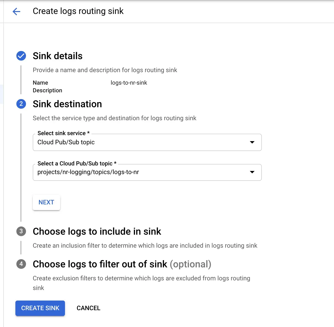 Create GCP Pub/Sub logs router sink