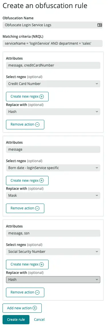 Create an obfuscation rule using the logs UI