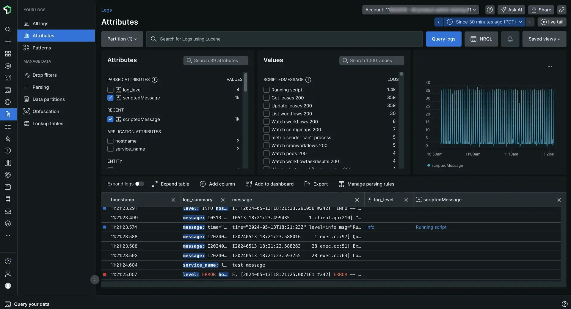 Screenshot showing the parsing attributes view