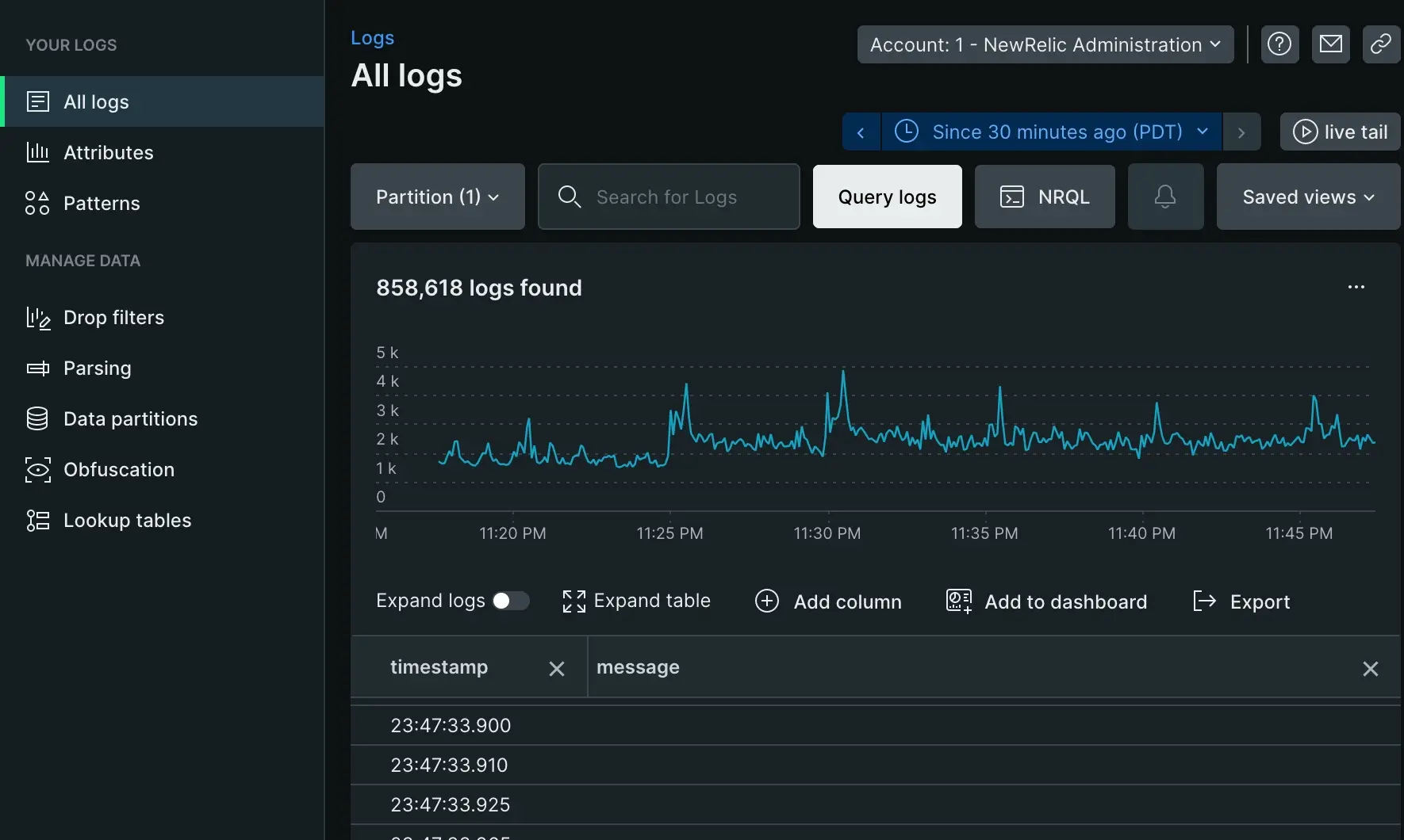 Diagram of logs architecture for drop filters in New Relic