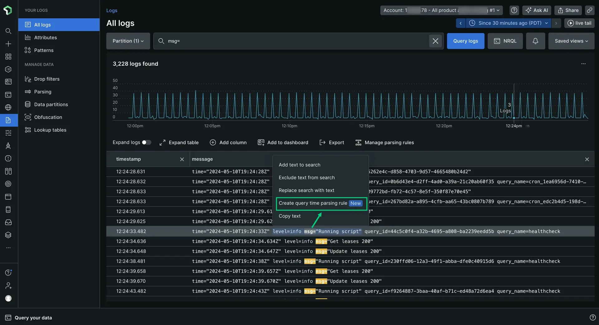 Screenshot showing how you can begin with the logs table UI