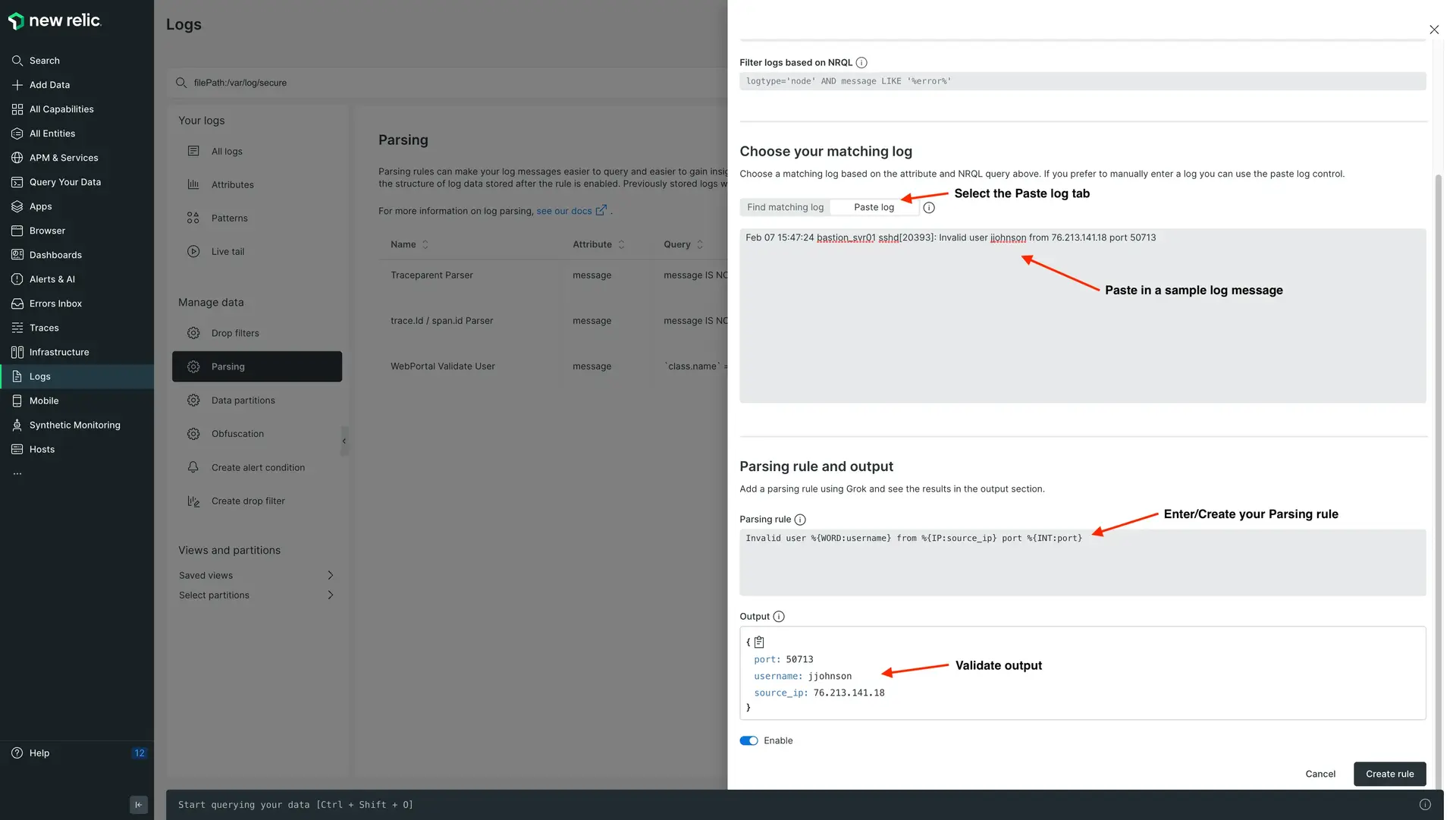 Parsing example in the UI