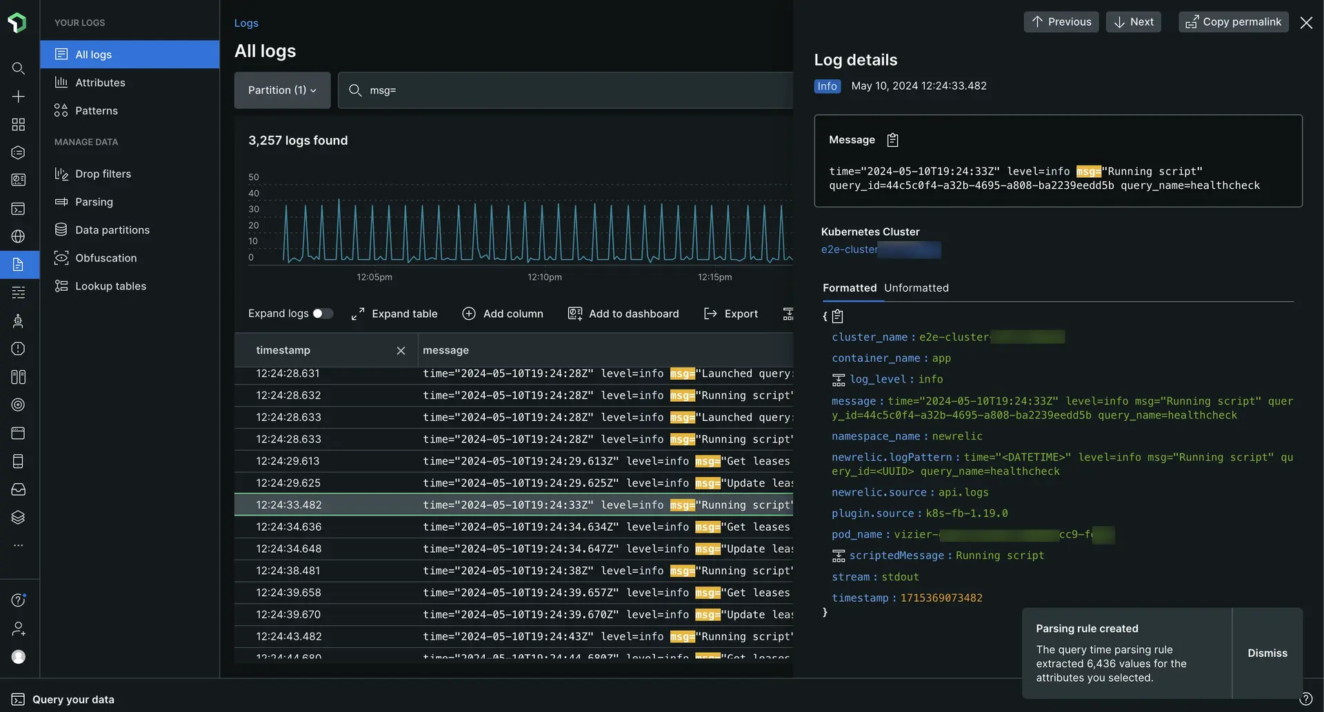 Screenshot showing how you can see your newly extracted values in the log details view