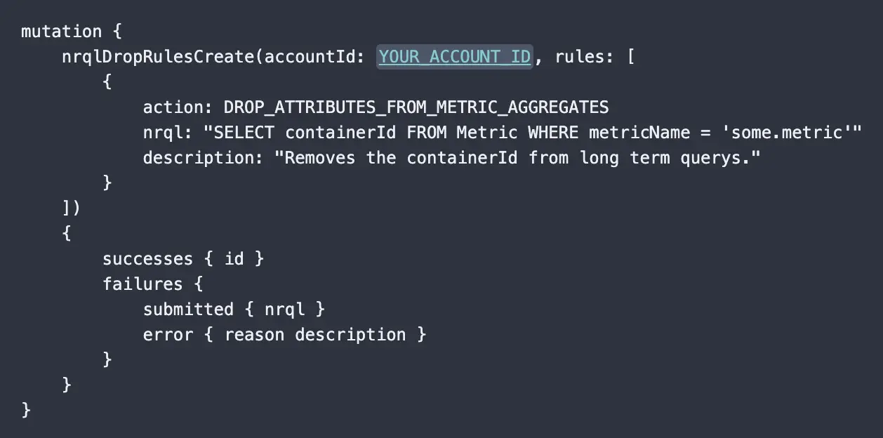 Screenshot showing GraphQL mutation for drop rules