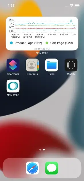 A screenshot of the home screen showing a new relic chart.