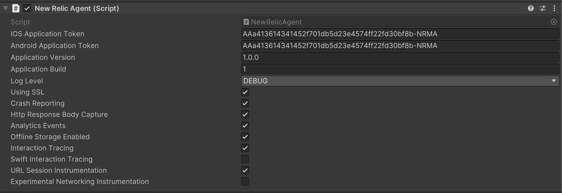 Screenshot of the Unity editor to configure settings