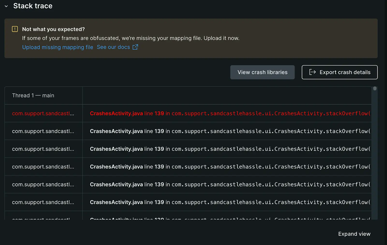 New Relic Mobile Crash Analytics: Stack trace