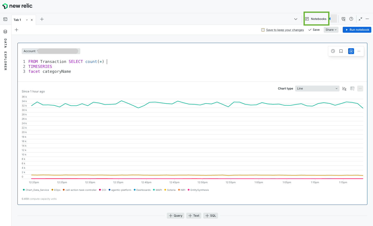 Navigate to notebooks from query your data Screenshot showing how to navigate to notebooks from the query your data drawer