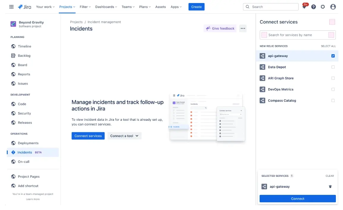 Jira incident management page