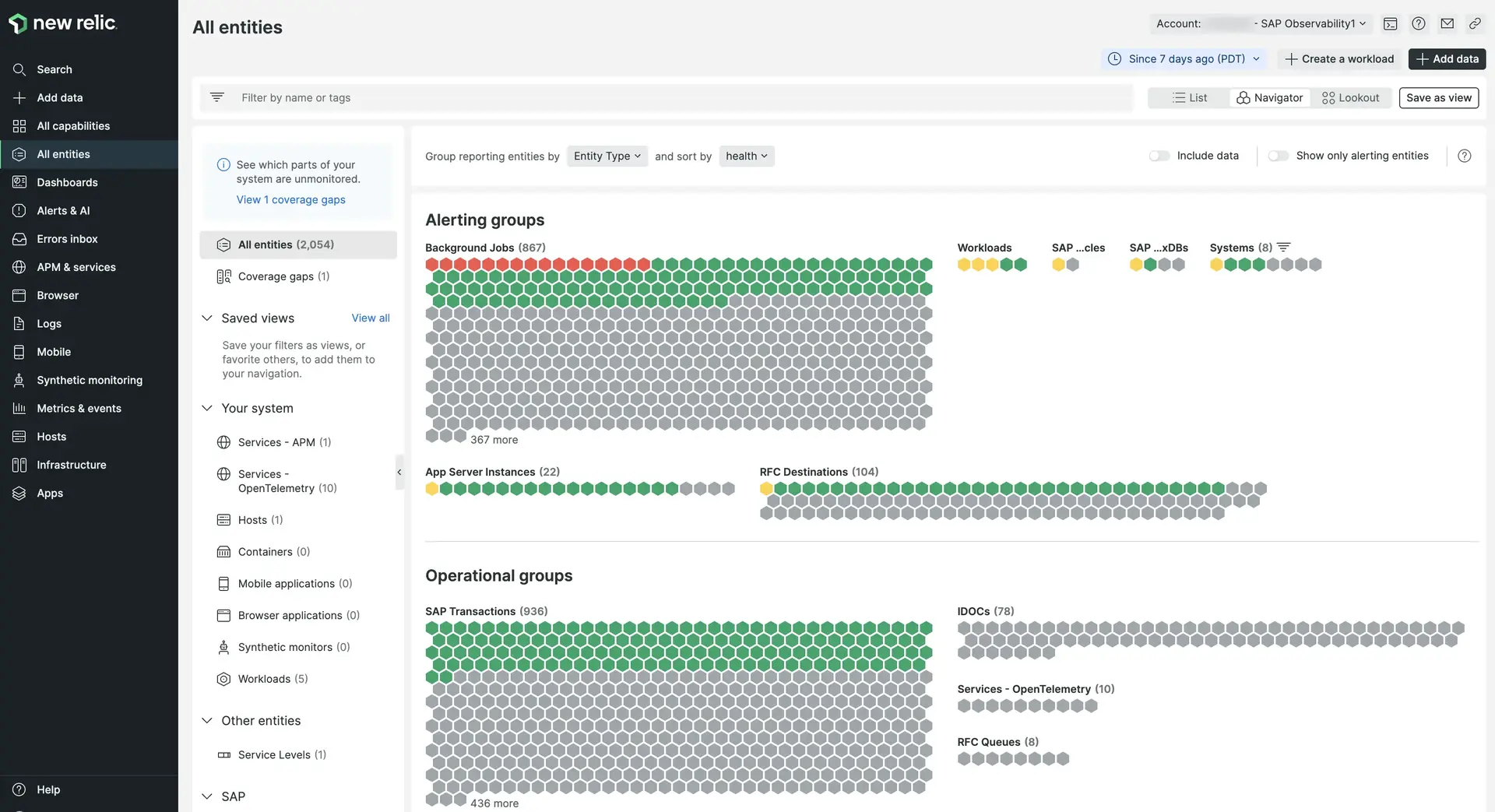 Screenshot of SAP observability UI in New Relic