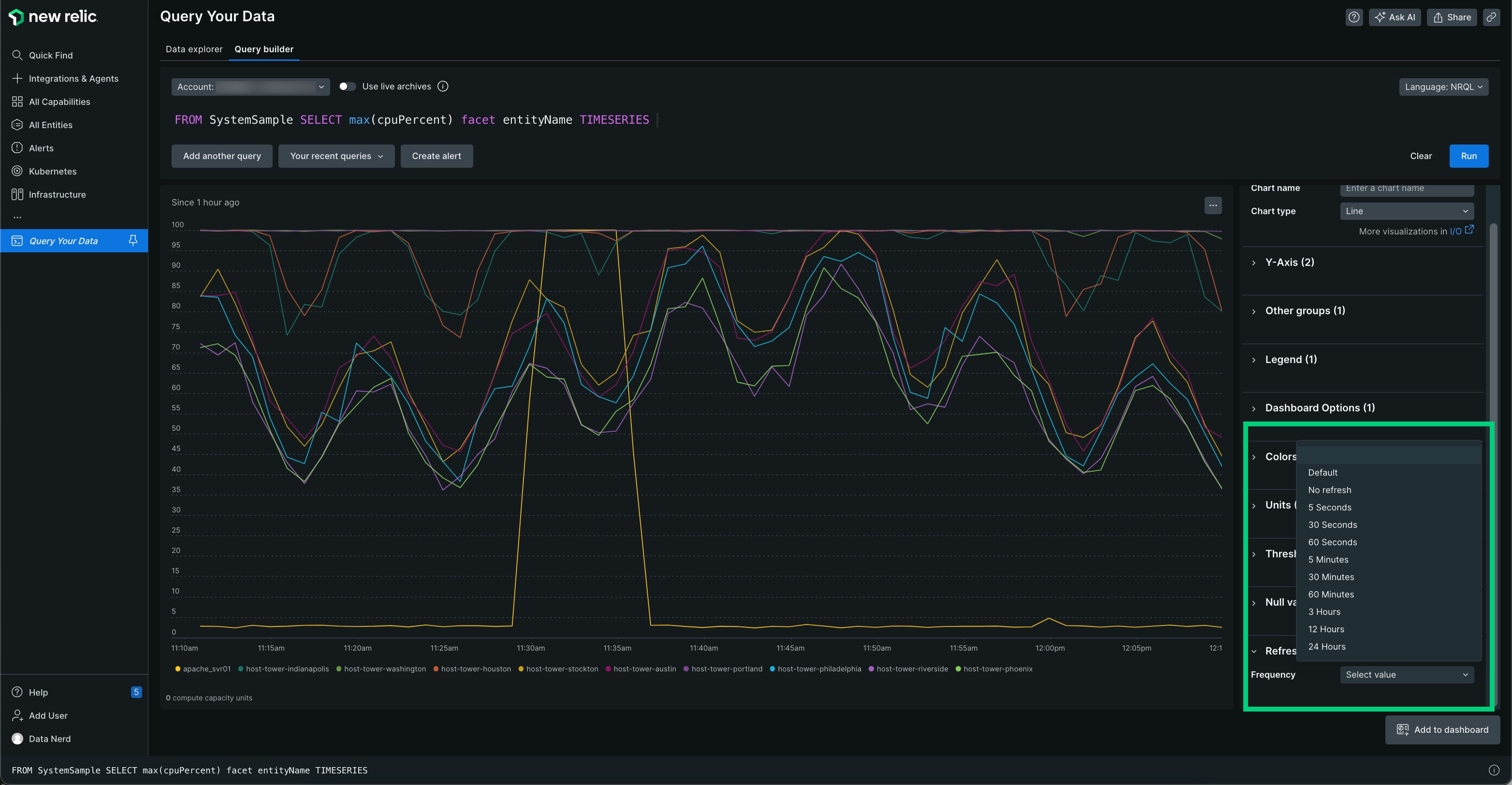 A screenshot of a query example that shows the refresh rate option.