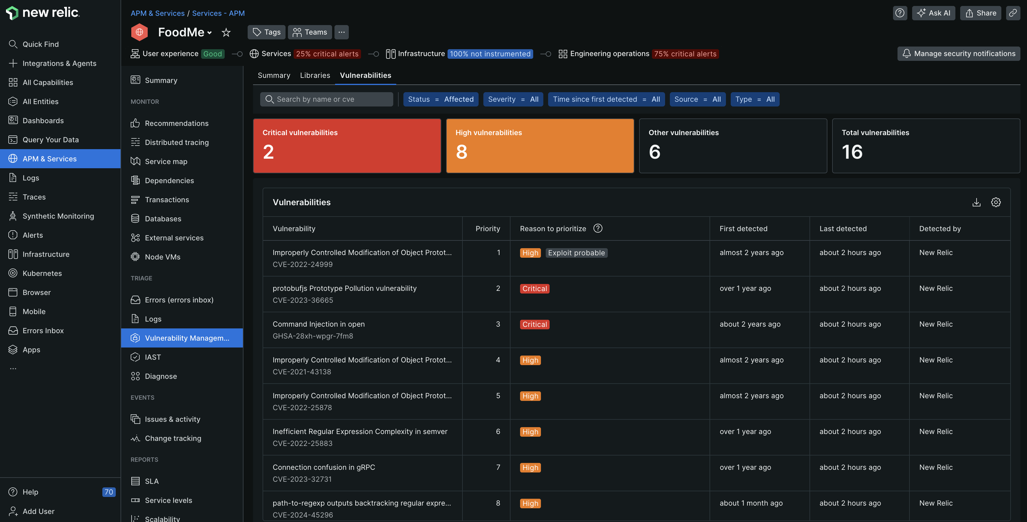 An image showing the scoped vulnerabilities tab of Vulnerability Management