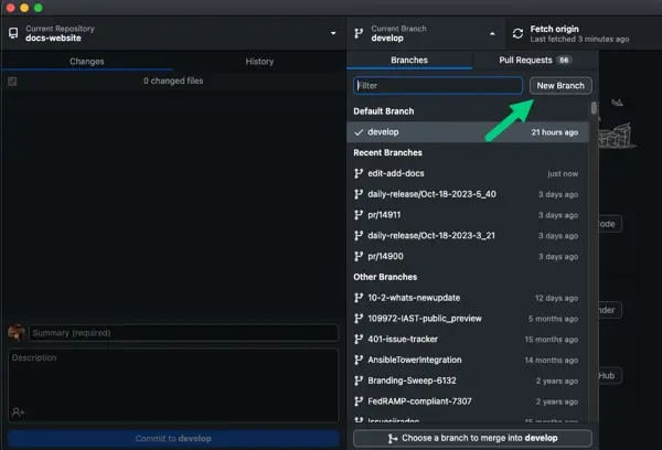Create new branch from GitHub Desktop