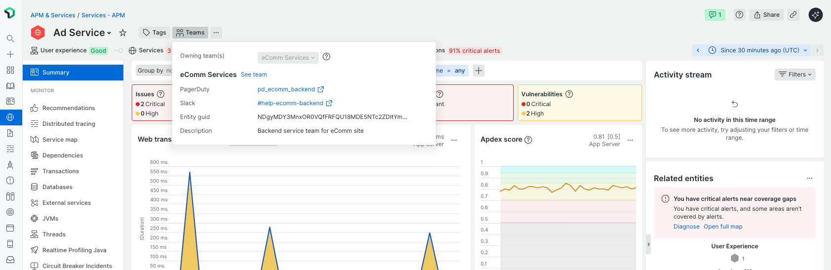 Screenshot showing teams from entity page Screenshot showing teams from entity page