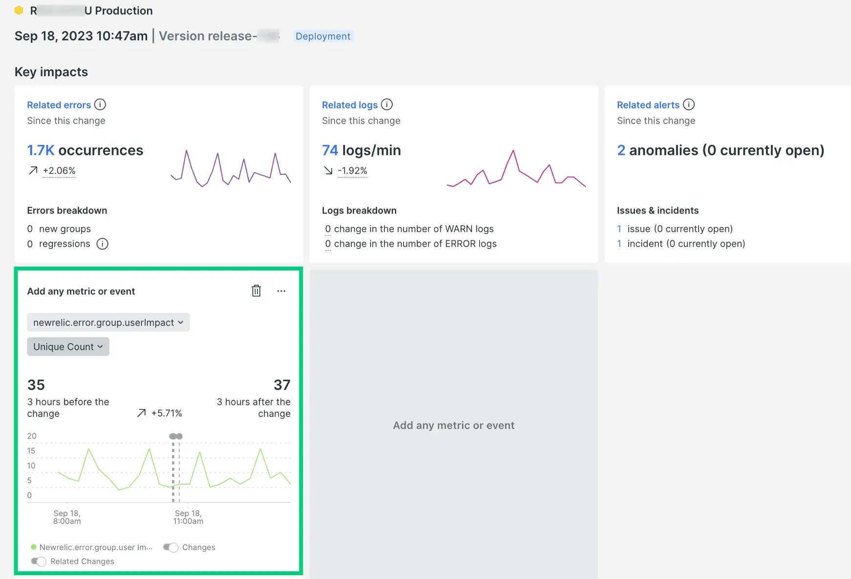 Screenshot showing a custom trend board on change details page