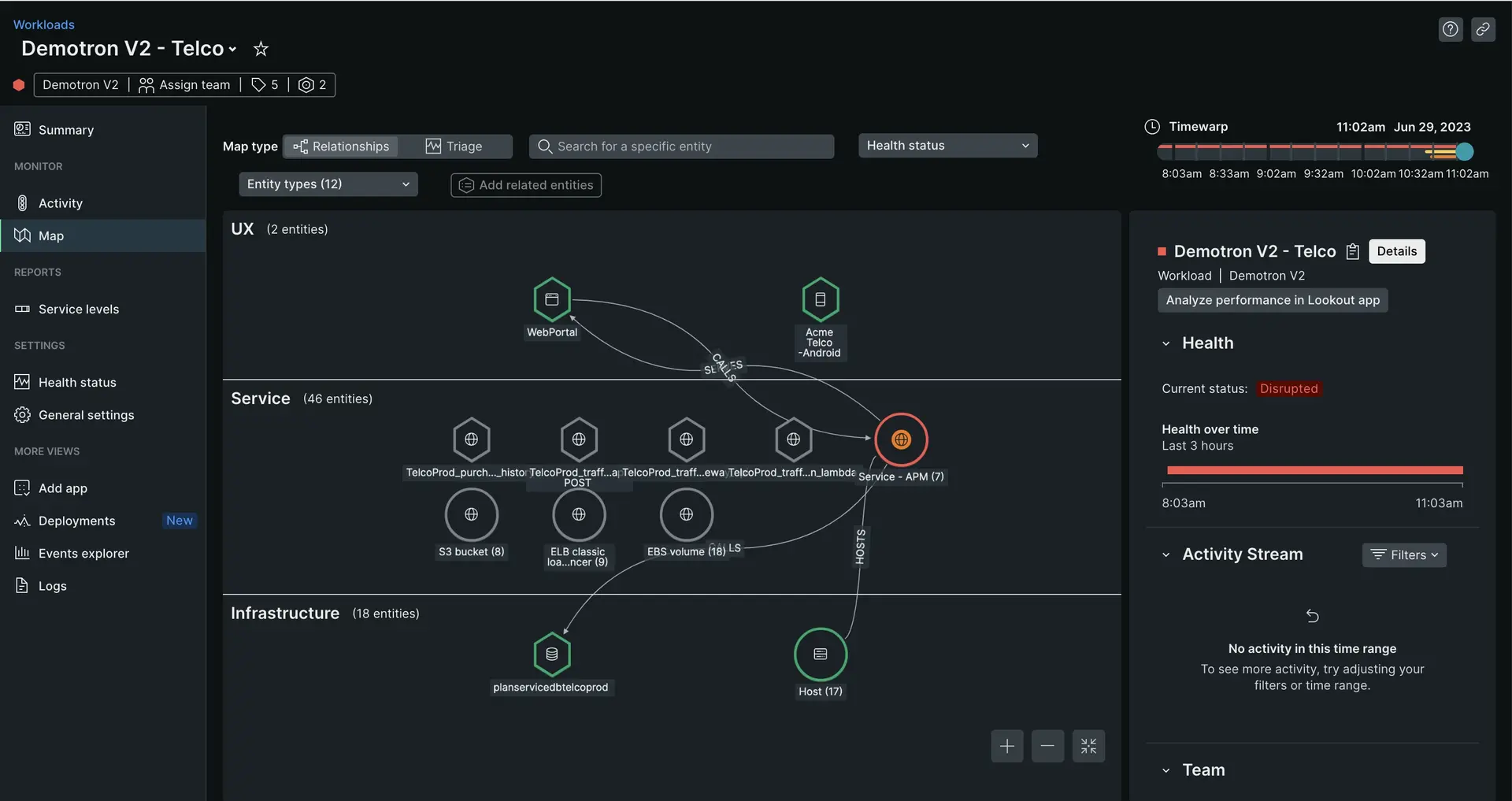 A screenshot of a workloads map