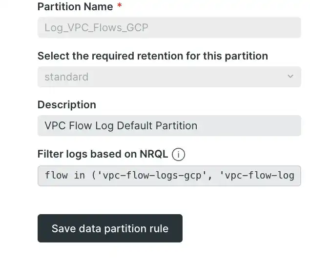 Log data partition using nrql where clause