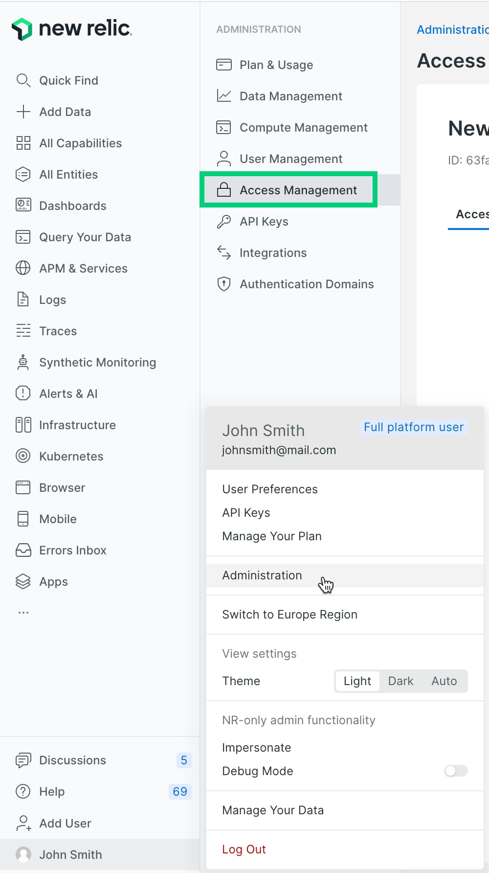 New Relic user mgmt groups UI - default group assignments