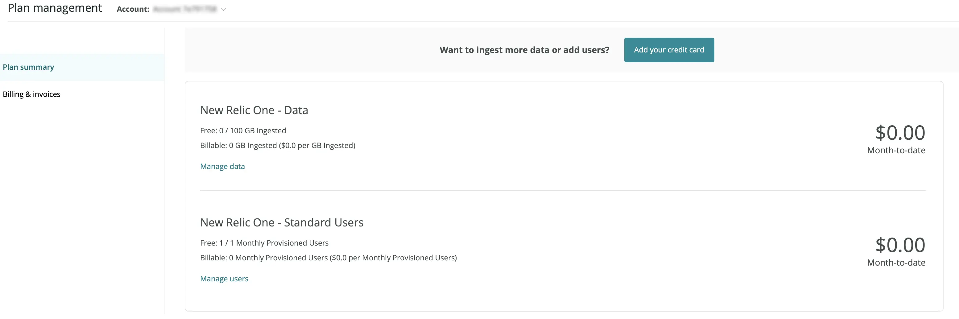 New Relic usage-based pricing - billing UI