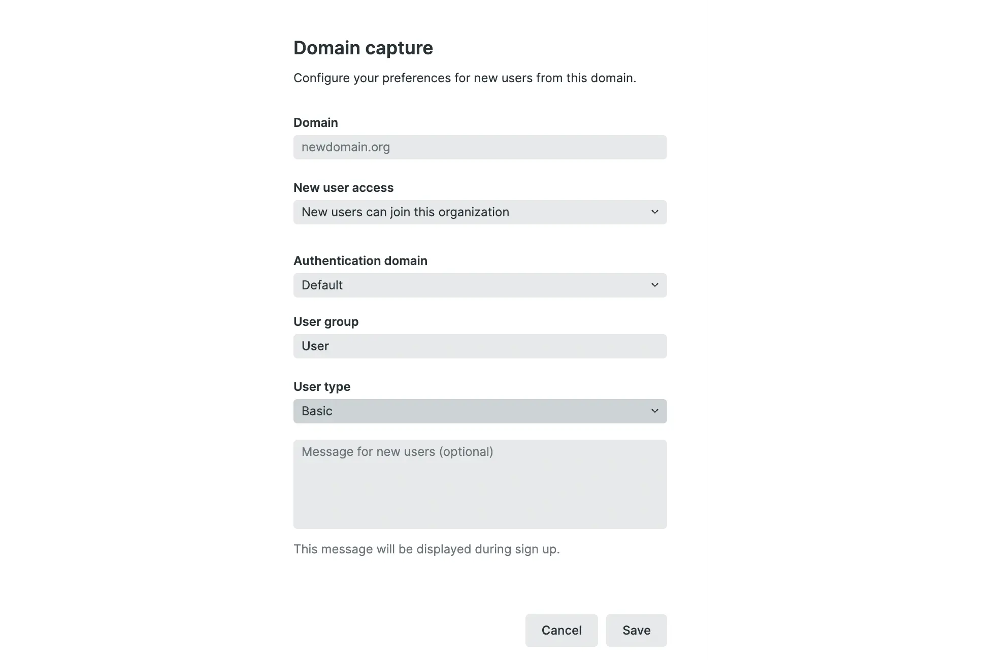 Screenshot of domain capture settings