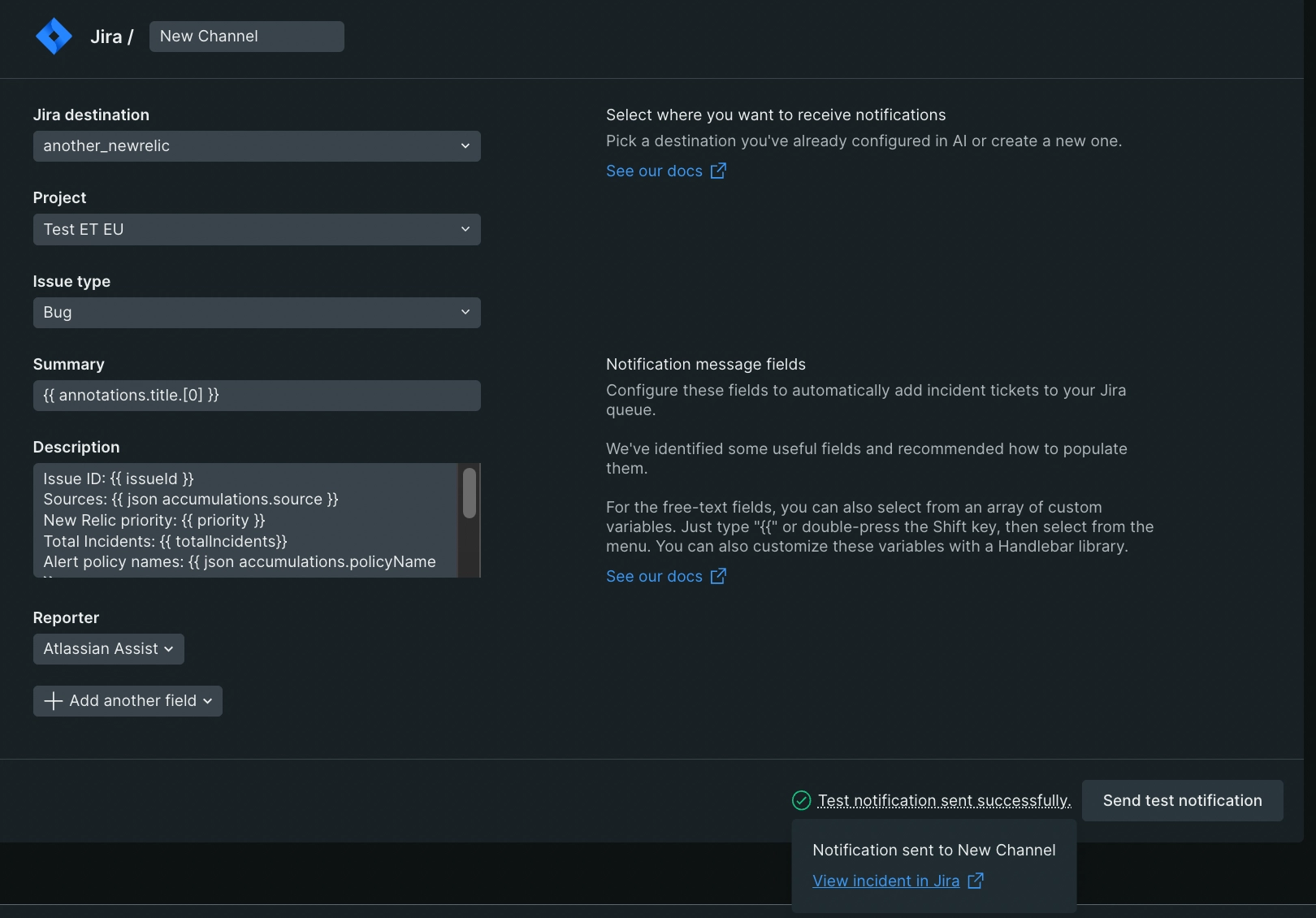 A screenshot of the Jira-specific custom variables menu.