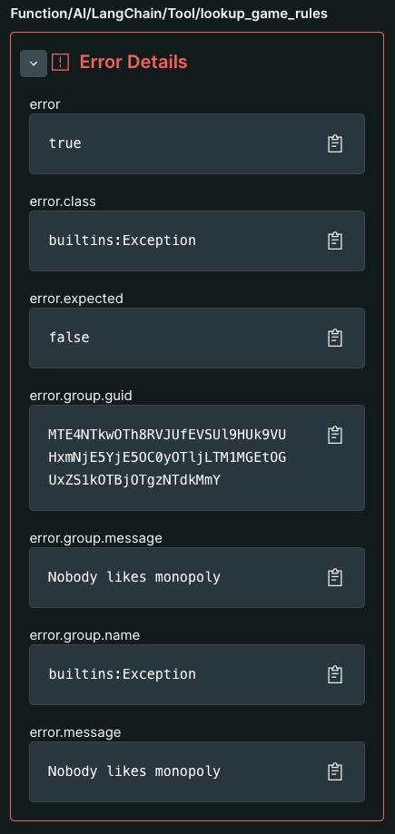 A screenshot that shows error details 