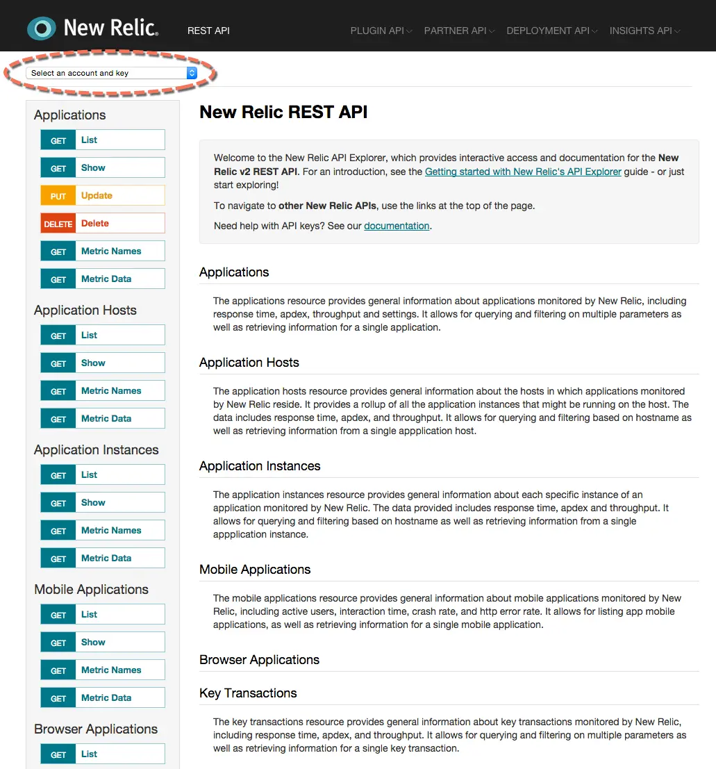 This is an example of the API Explorer homepage