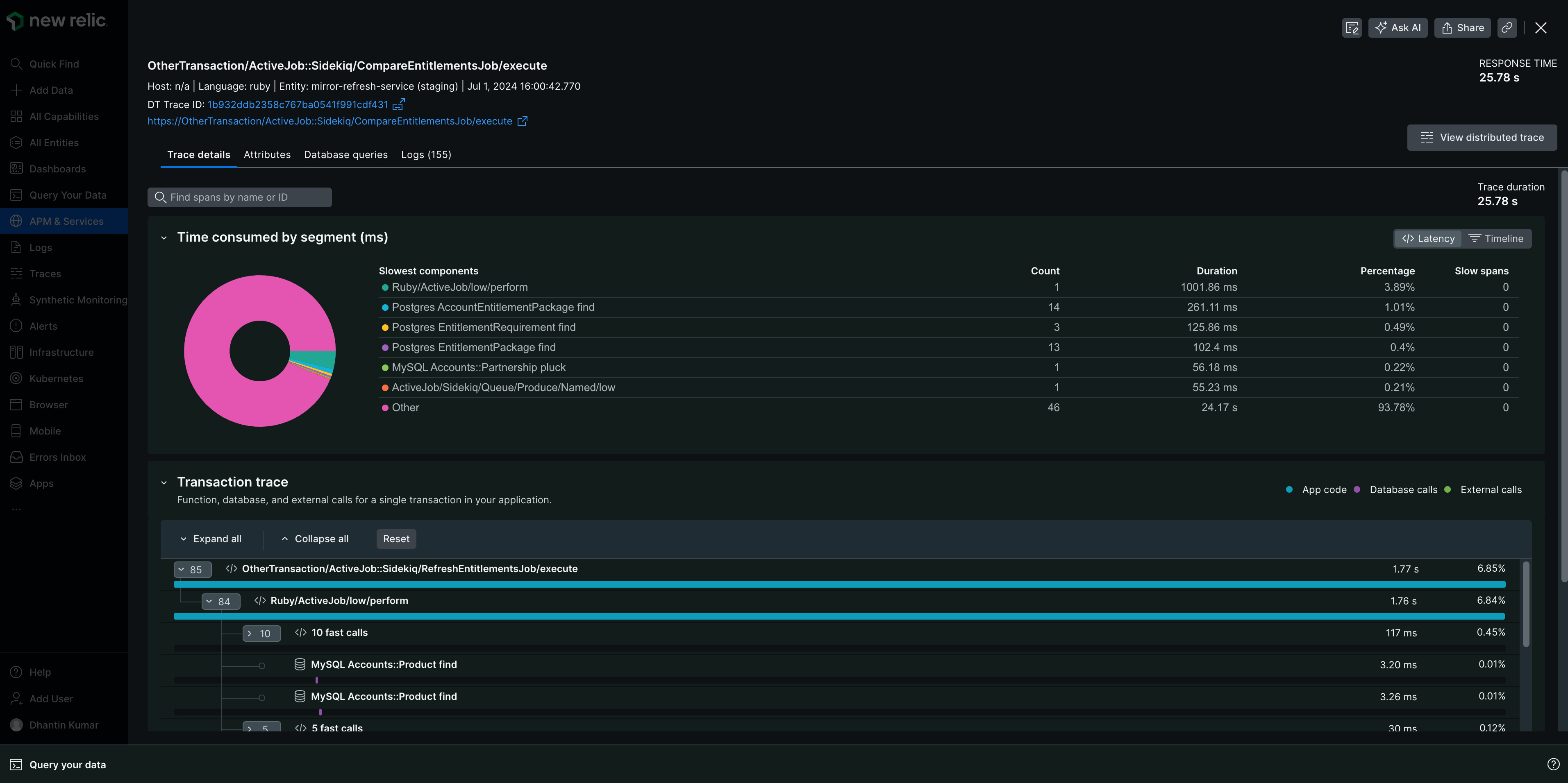 A screenshot depicting the transaction trace details view.