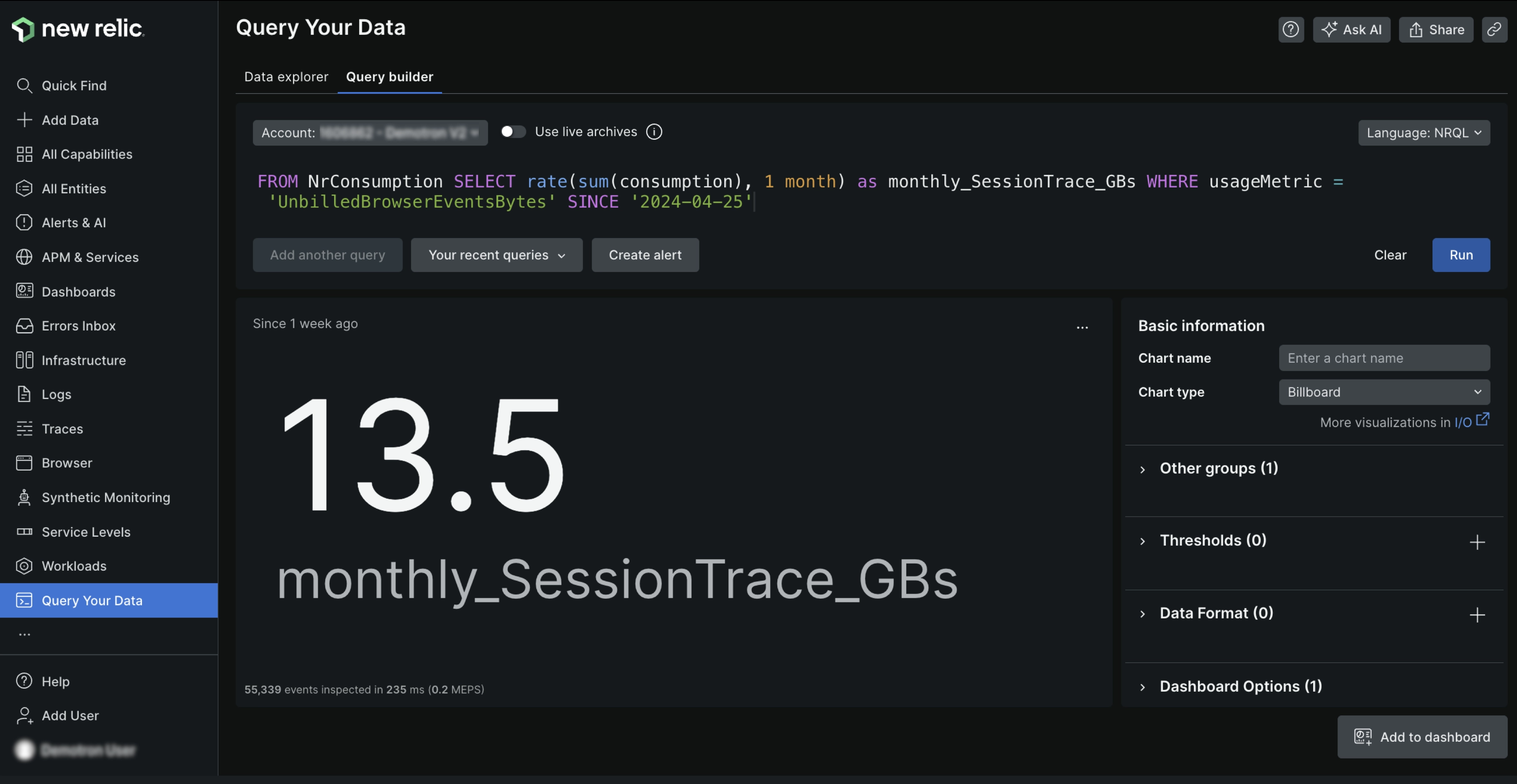 A screenshot of monthly session trace consumption