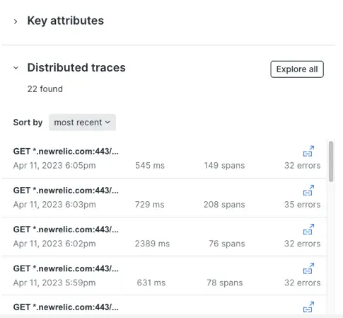 Screenshot showing how to expand the list of traces