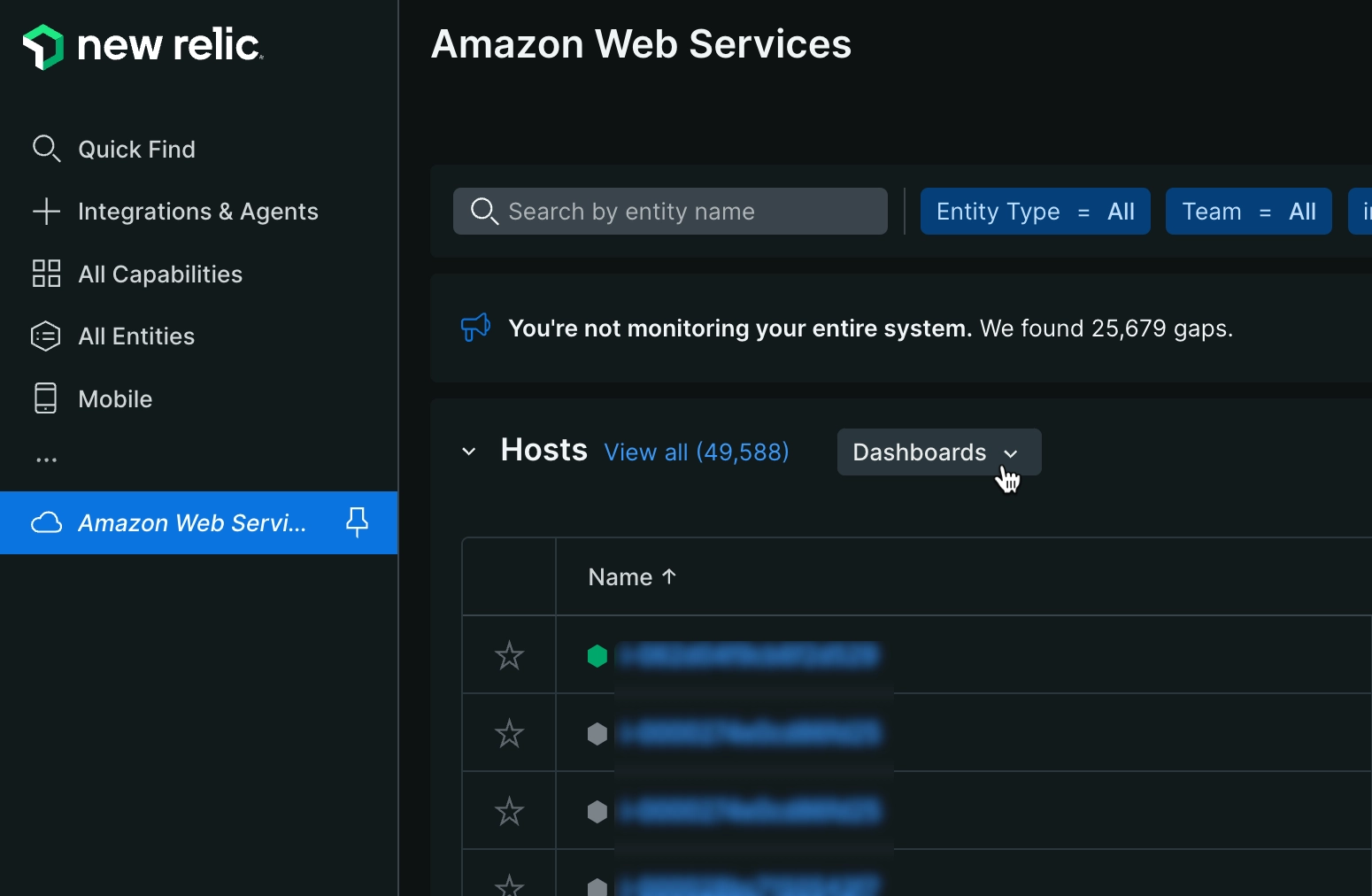 Screenshot of the AWS integration page