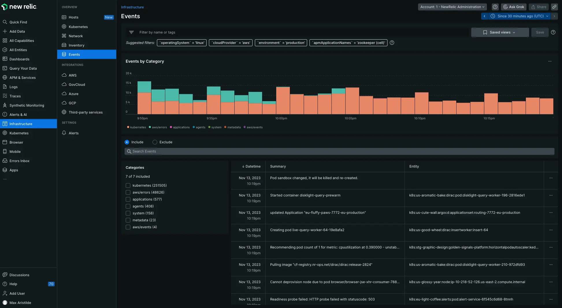 New Relic - Infrastructure monitoring - Events