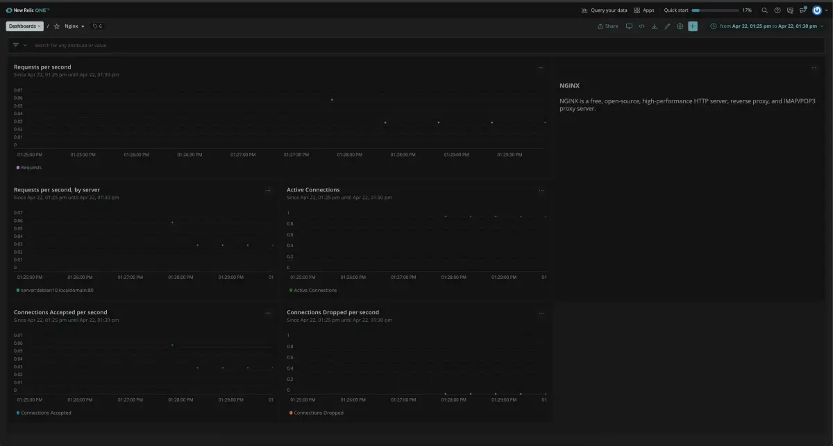 Image of the dashboard available through the NGINX quickstart