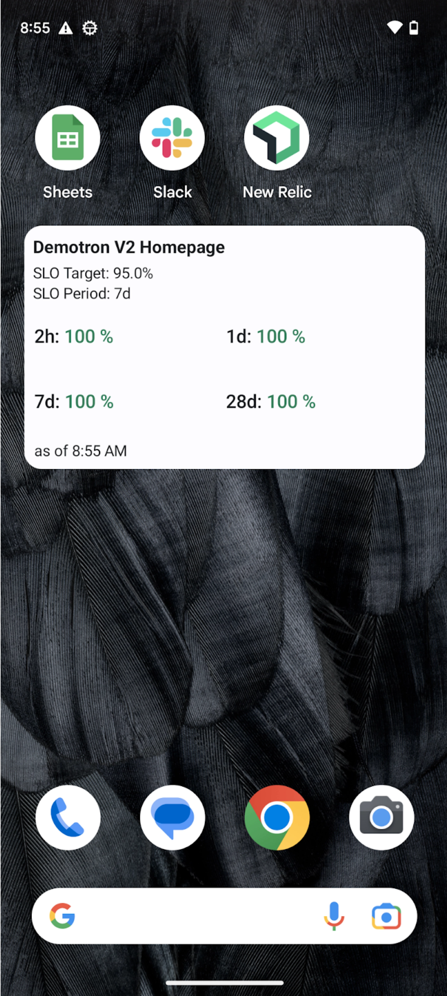 A screenshot of the service levels widget