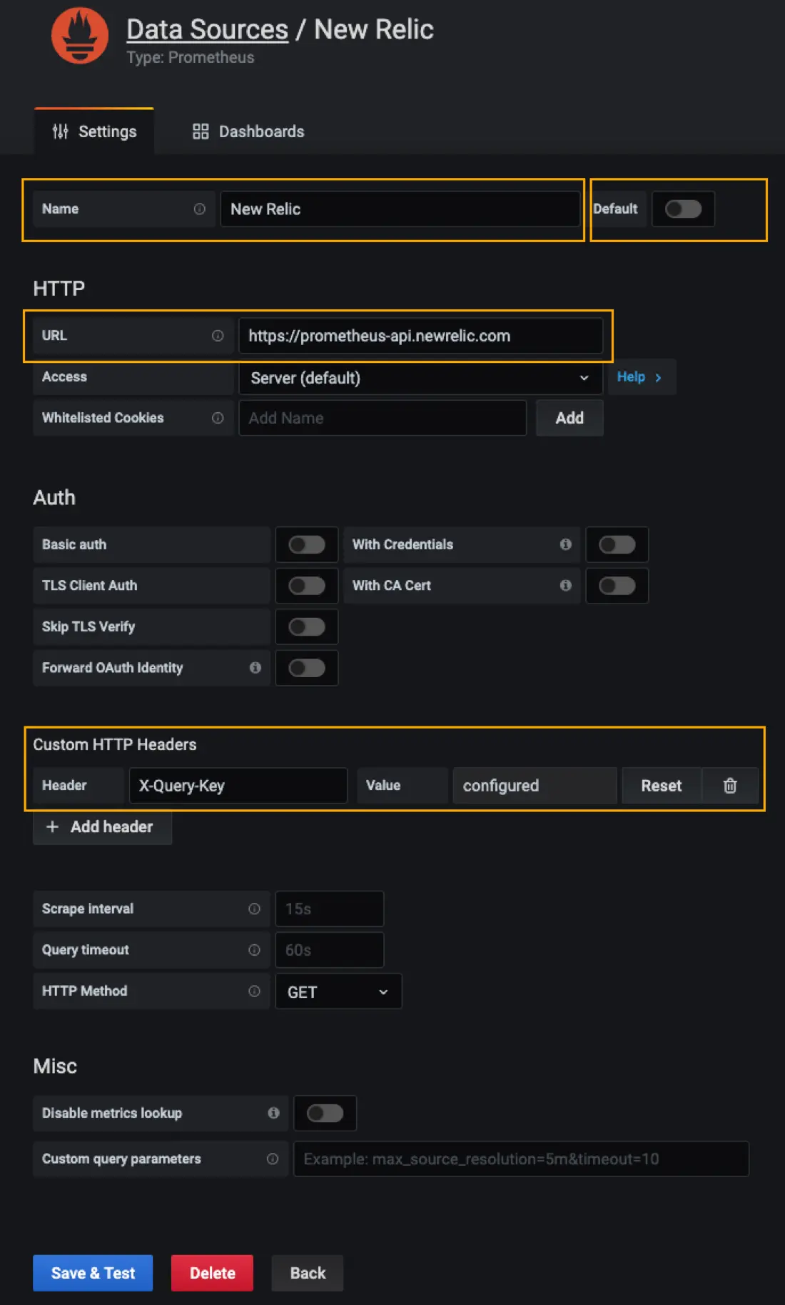 Screen capture of the add data source workflow in Grafana