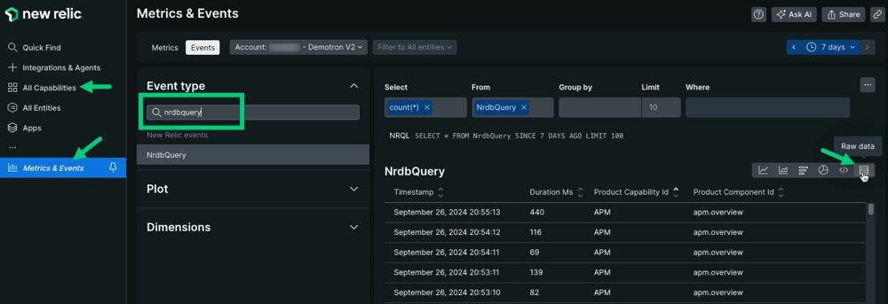 A screenshot that shows how to find events and attributes for user activity data