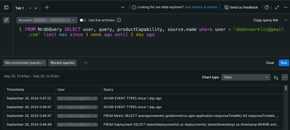 A screenshot that shows how to query events to answer specific questions about user activity data