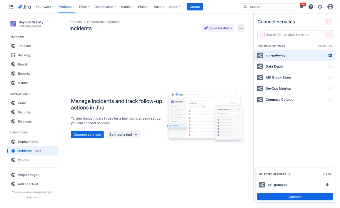 Jira incident management page