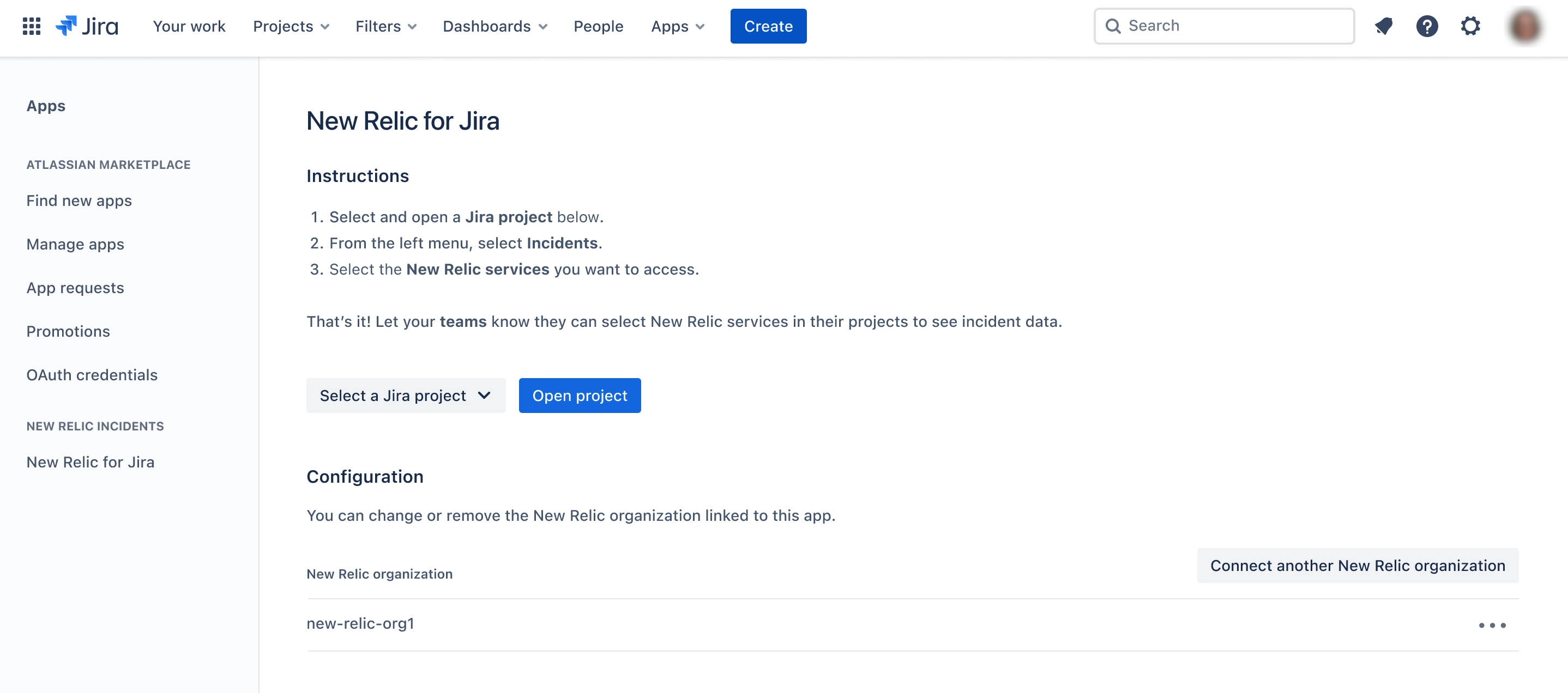 New Relic configuration from Jira