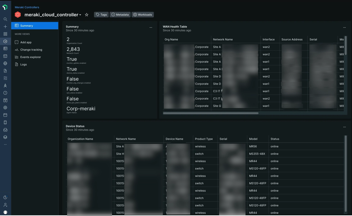 A screenshot showing the meraki dashboard UI in New Relic