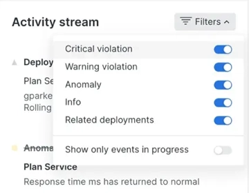 A screenshot showing the activity stream in the right pane of the UI