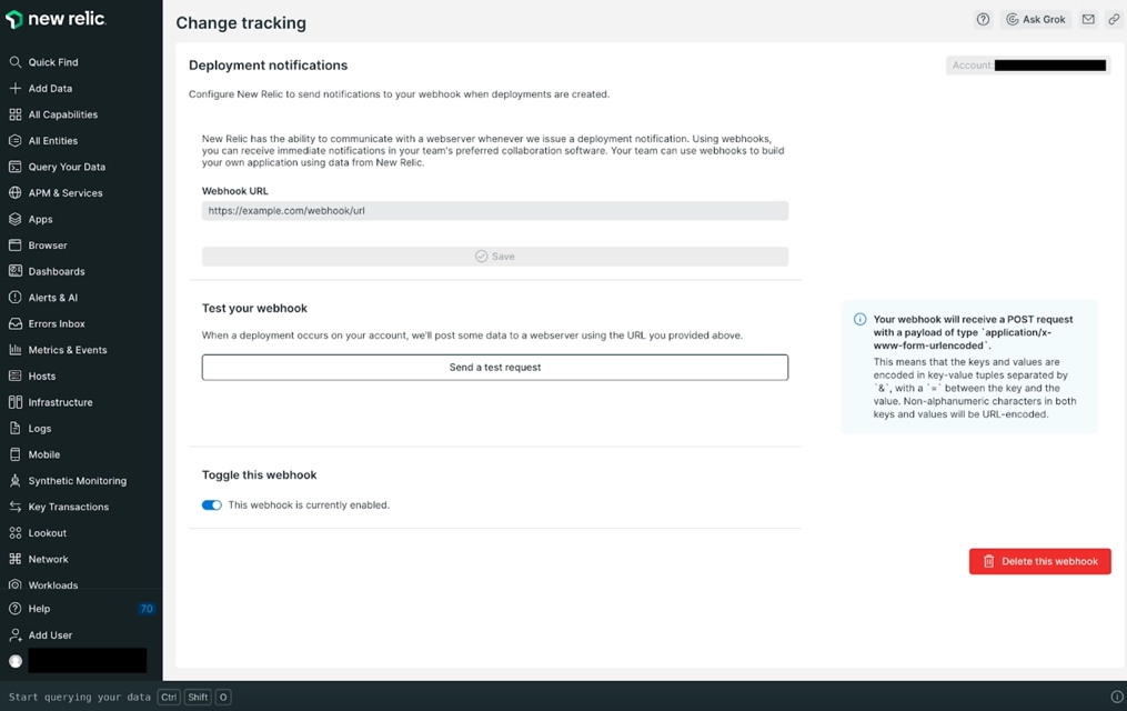 A screenshot showing how to test the webhook