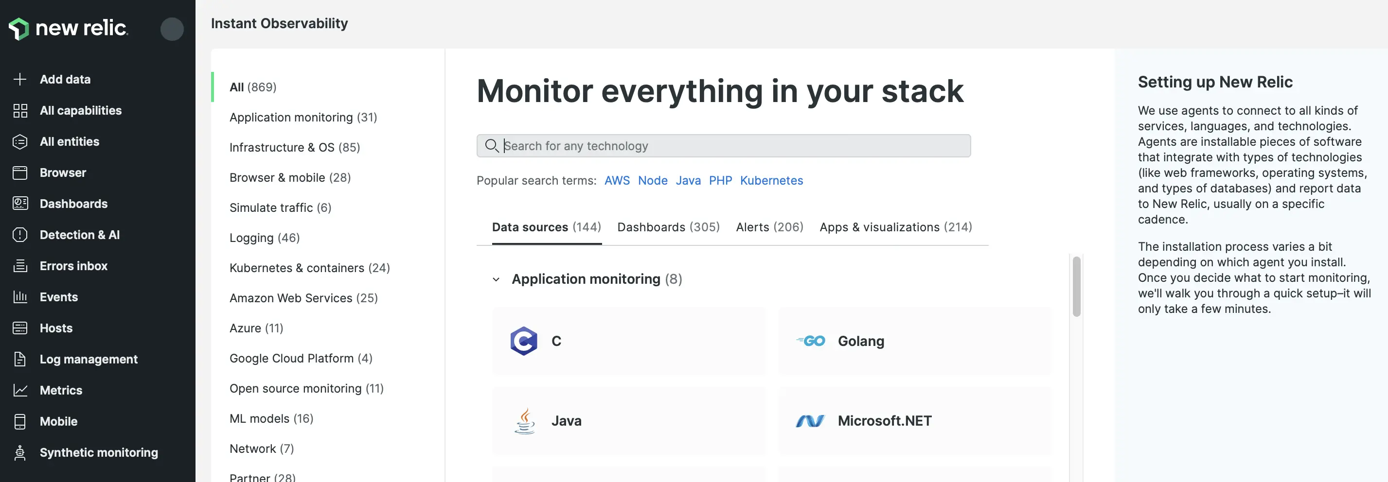 A screenshot of the new monitor everything page UI.